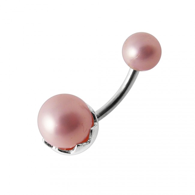 Bauchnabelpiercing Titan 925er Silbermotiv mit synthetischer Perle pink