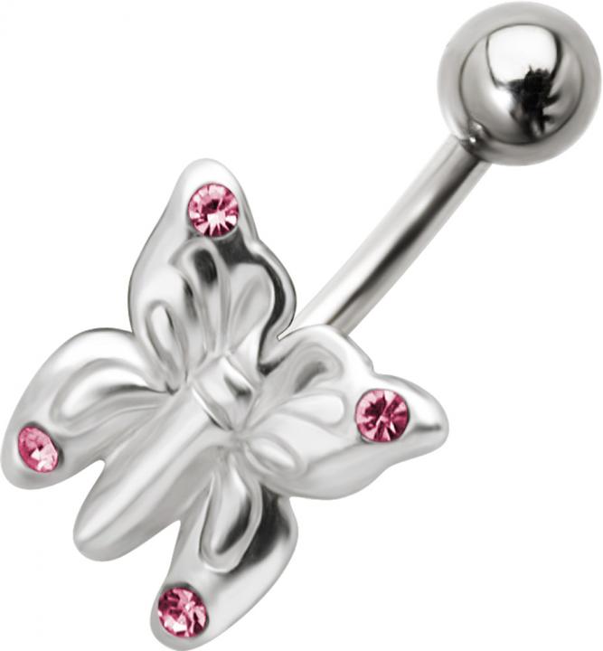 Bauchnabelpiercing Schmetterling Kristall Steine Pink Stahl Banane