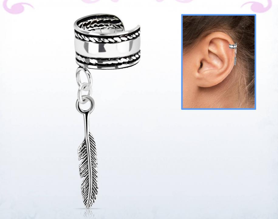 Ohrklemme Ear Cuff aus Silber mit Anhänger Feder