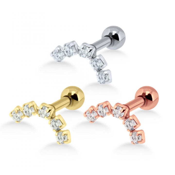 Helix Tragus Piercing 5 Kristalle silberfarbig goldfarbig roségoldfarbig