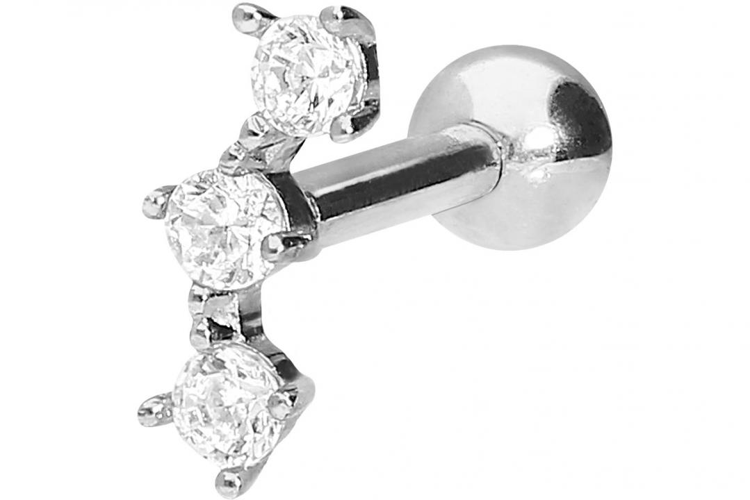 🦚 Geschenkidee: 18Karat Gold Weissgold Ohrpiercing drei Kristalle Helix Tragus 🦚 Geschenkidee: 18Karat Gold Weissgold Ohrpiercing drei Kristalle Helix Tragus