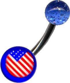 p3009_5 Bauchnabelpiercing Amerika USA Fahne Motiv Kugel Stahl Banane