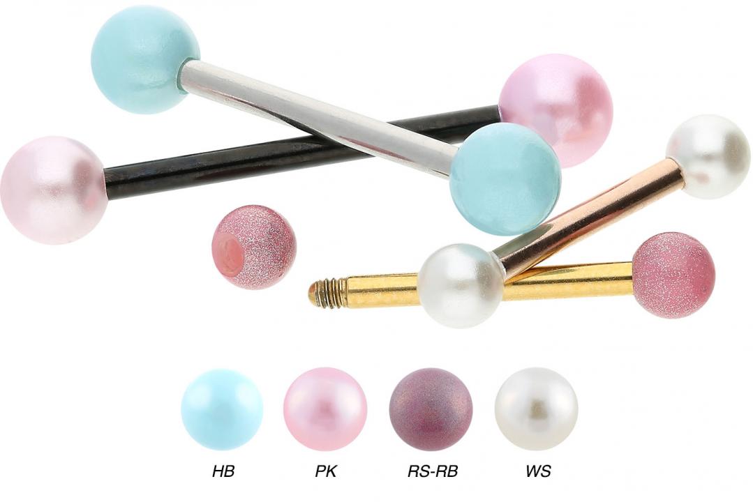 Piercing Barbell Chirurgenstahl mit zwei synthetischen Perle silberfarbig schwarz goldfarbig roségol