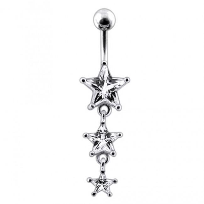 Bauchnabelpiercing Titan 925er Silber-Motiv Sterne  8mm/10mm/12mm Stablänge