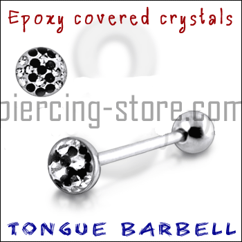 bar182 Zungenpiercing 8 Epoxy Multi Kristall Kristallklar/Schwarz Barbell