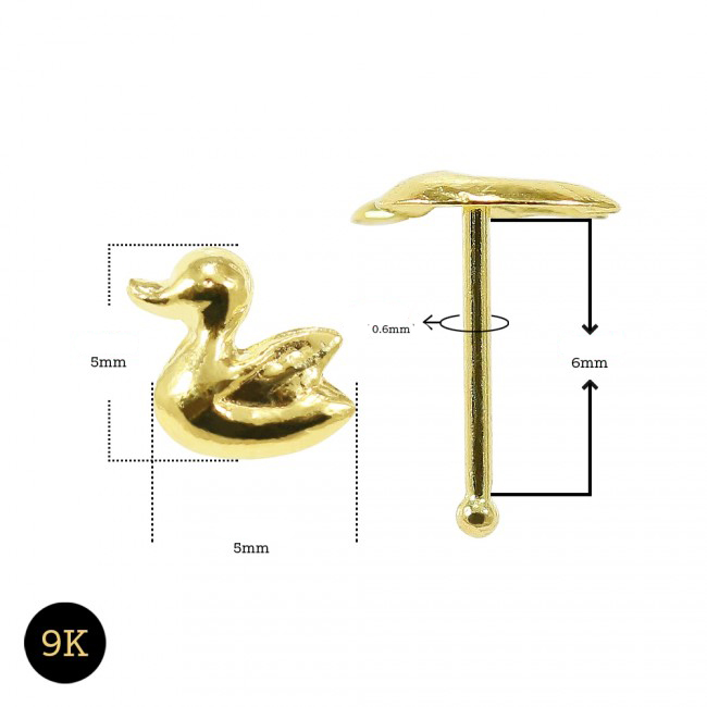 Nasenstecker Pin 9k Gelbgold Nasenpiercing Ente mit Geschenkbox