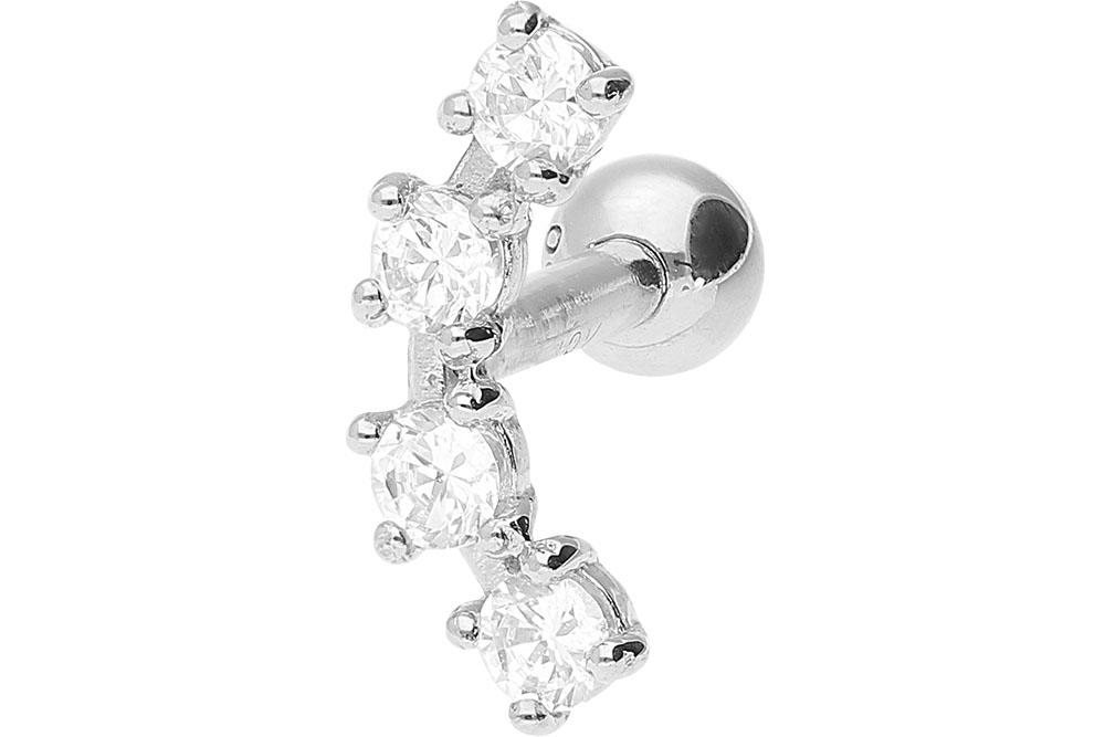 🦚 18Karat Gold Weissgold Ohrpiercing Helix Tragus vier Kristalle 🦚 18Karat Gold Weissgold Ohrpiercing Helix Tragus vier Kristalle