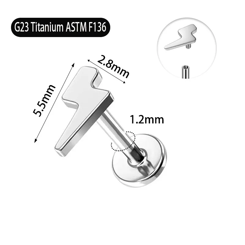 Labret Lippenpiercing Ohrpiercing Titan G23 Innengewinde mit Blitz