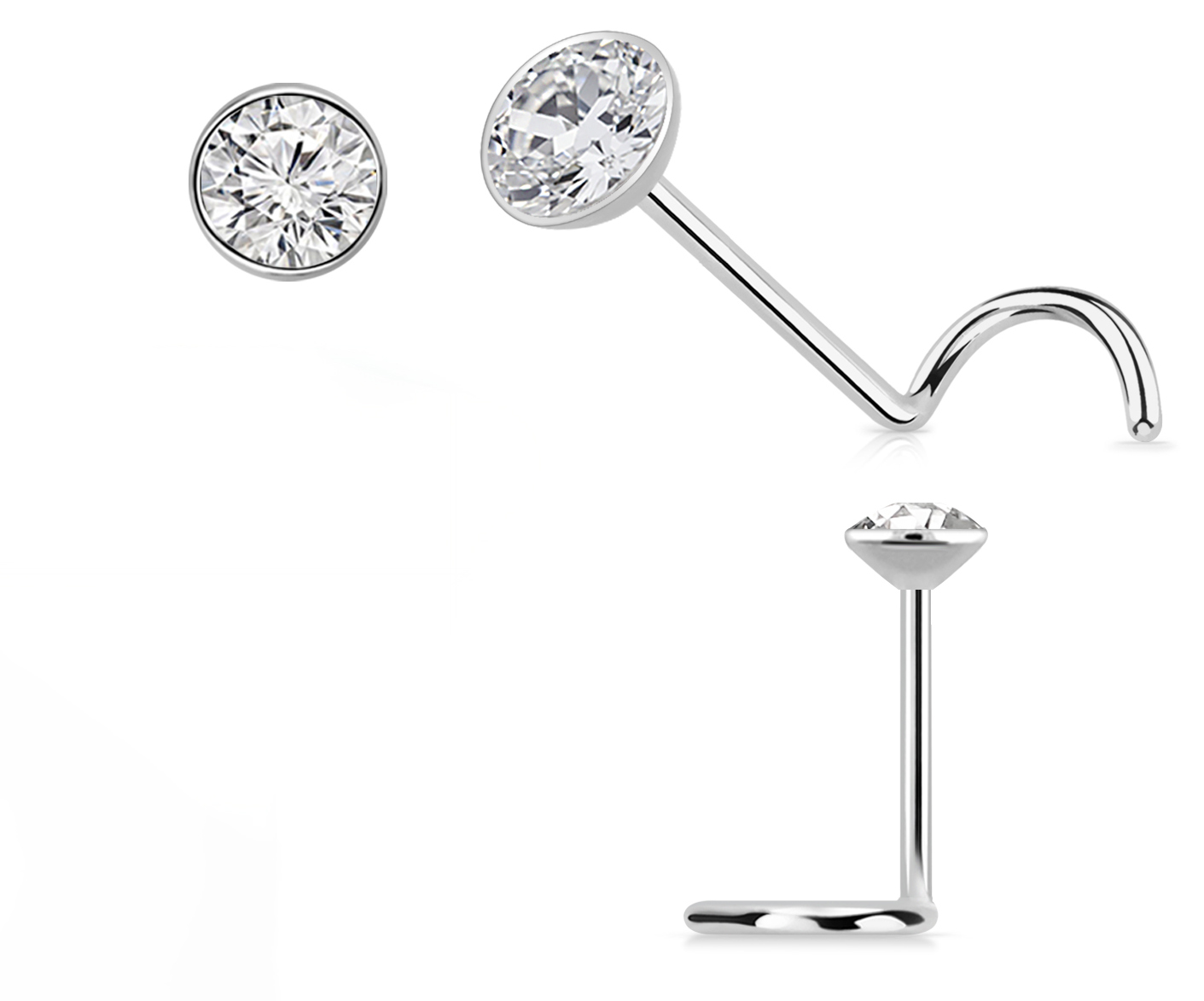 Nasenstecker Spirale mit klarem Swarovski®-Kristall wählbarer Durchmesser