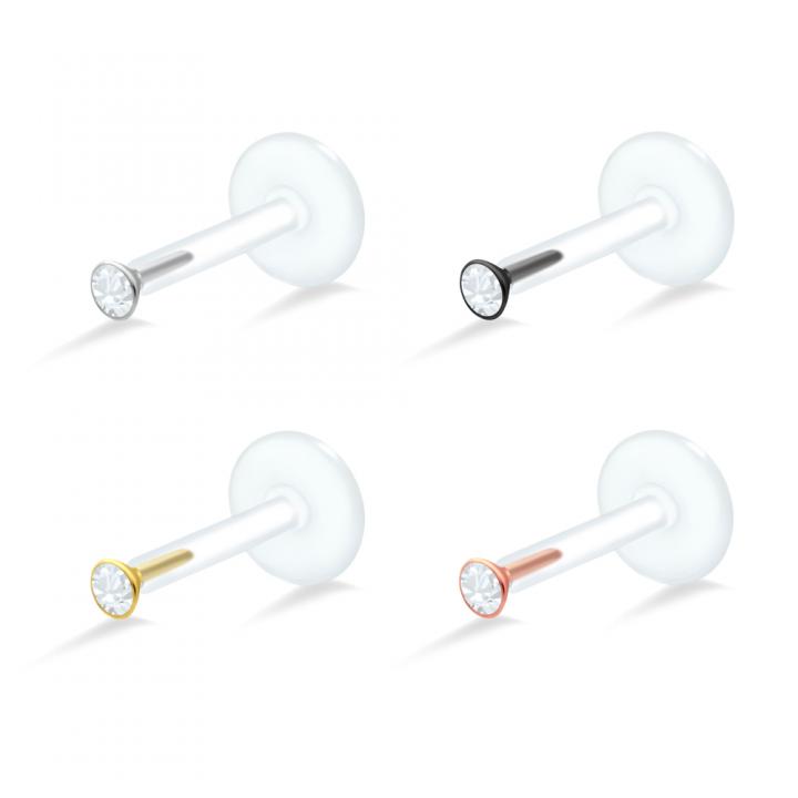 PTFE Tragus Labret 1.8mm-Kristall silber schwarz goldfarbig roségoldfarbig