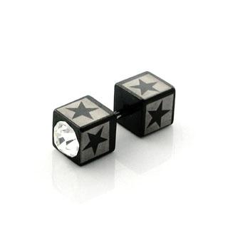 iptqc3 Piercing Fake Ohr Stern Motiv Kristall Cube Stahl Ohrstecker