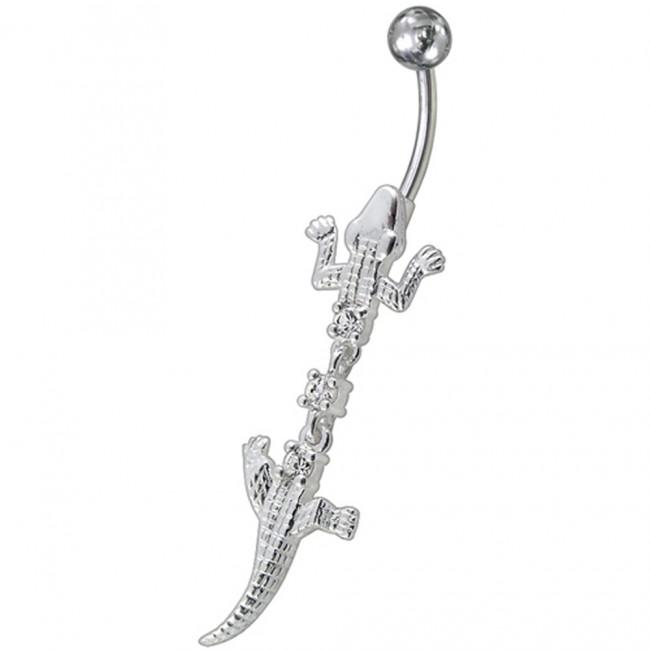 Bauchnabelpiercing Titan 925er Silber-Motiv Eidechse 8mm/10mm/12mm Stablänge