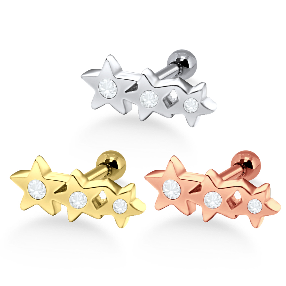 Helix Tragus Piercing drei Sterne silberfarbig goldfarbig roségoldfarbig