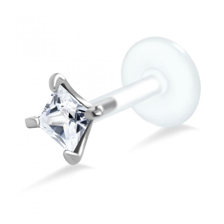 PTFE Tragus Labret eckiger Kristall silber schwarz goldfarbig roségoldfarbig