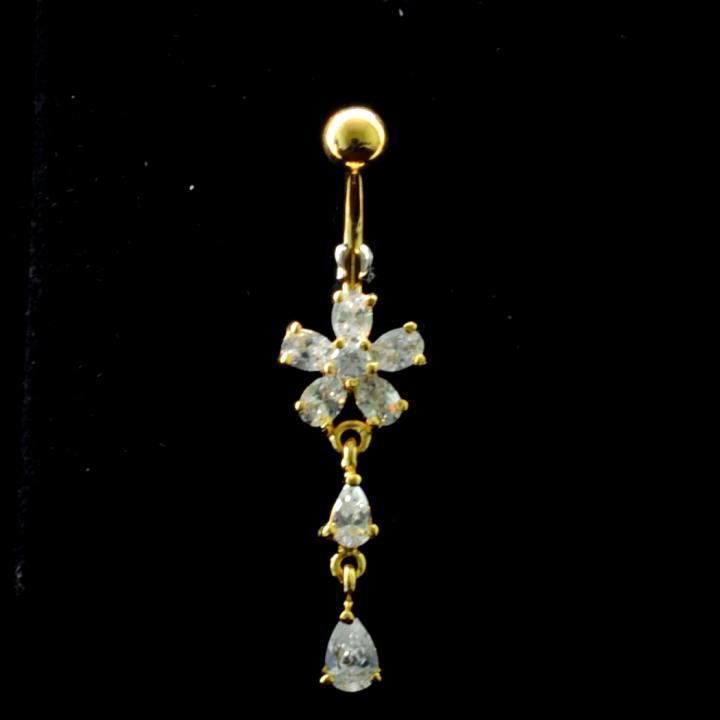 job_0107 Bauchnabelpiercing Titan 925er Silber-Motiv goldfarbig Kristallblume