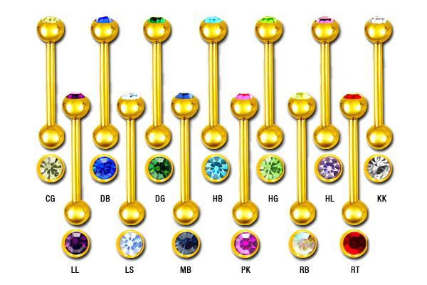 gl401 Piercing Barbell Swarovski-Kristall 9 Farben Goldfarben 1.2mm/1.6mm