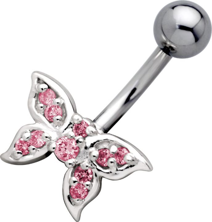 Bauchnabelpiercing Crystal Belly Schmetterling rosa