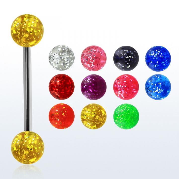 Piercing Barbell Hantel mit UV-Acryl Glitzerkugeln Stahl Titan