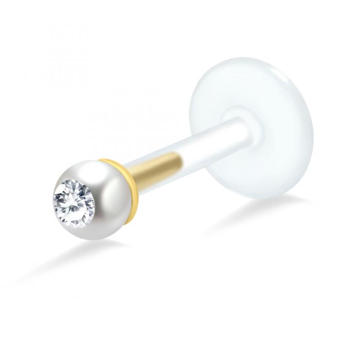 PTFE Tragus Labret Kristallperle silber schwarz goldfarbig roségoldfarbig