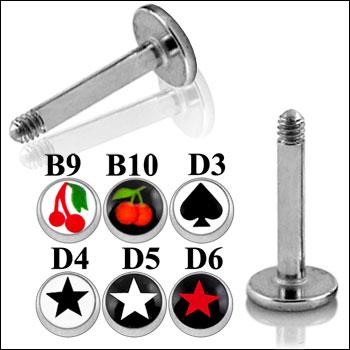 blt06414 Piercing Labret Kirsch Motiv Kugel aus Stahl 1.2 x 8 mm Stecker