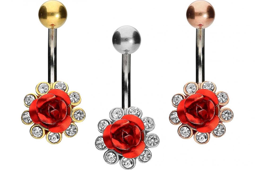 Bauchnabelpiercing Titan 925er Silber-Motiv Rose silberfarbig goldfarbig roségoldfarbig