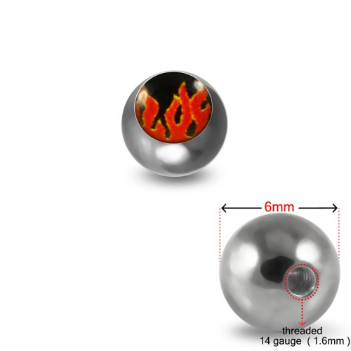 Schraubkugel aus Chirurgenstahl 316L mit Motiv Flammen