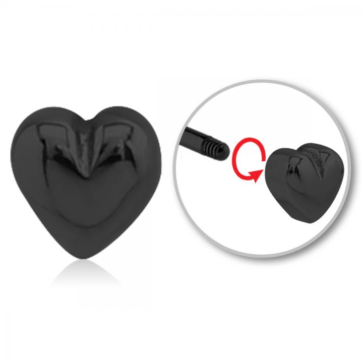 Stahl Piercing schwarz Motiv Herz nur Aufsatz oder mit Barbell oder Labret (wählbar)