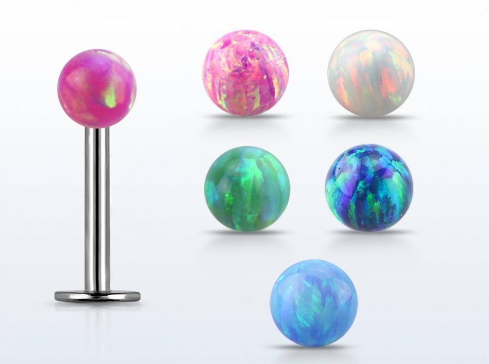 Labret Ohrpiercing Lippenstecker mit synthetischem 3mm-Opal Opalkugel 1.2mm Stabstärke