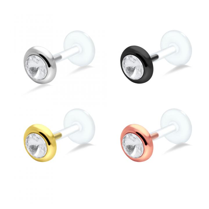 PTFE Tragus Labret Kristalldesign silber schwarz goldfarbig roségoldfarbig