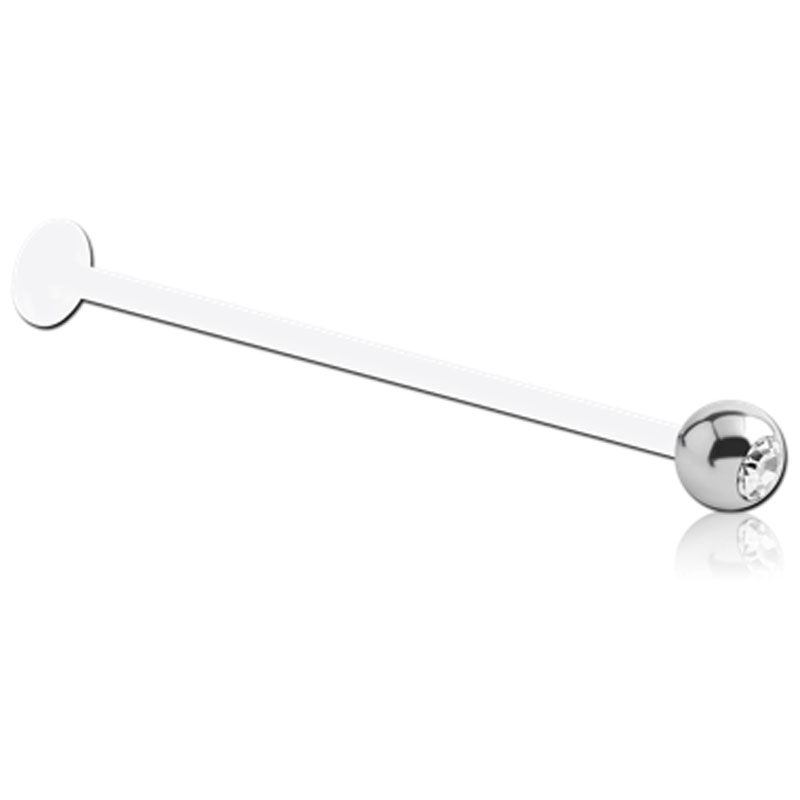 PTFE Piercing Labret Stecker mit Titan-Kristallkugel  1.2mm/1.6mm Stabstärke