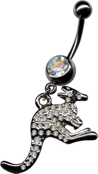 12118 RAUS-DAMIT-PREIS Bauchnabelpiercing mit Känguru kristallklar Stahl Schmuck