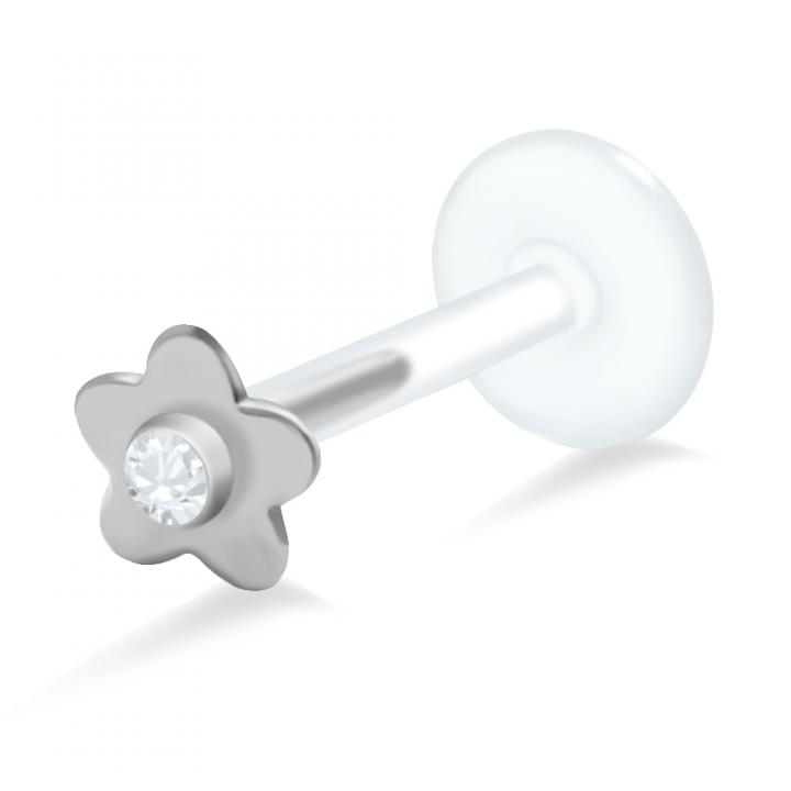 PTFE Tragus Labret Kristallblume silber schwarz goldfarbig roségoldfarbig