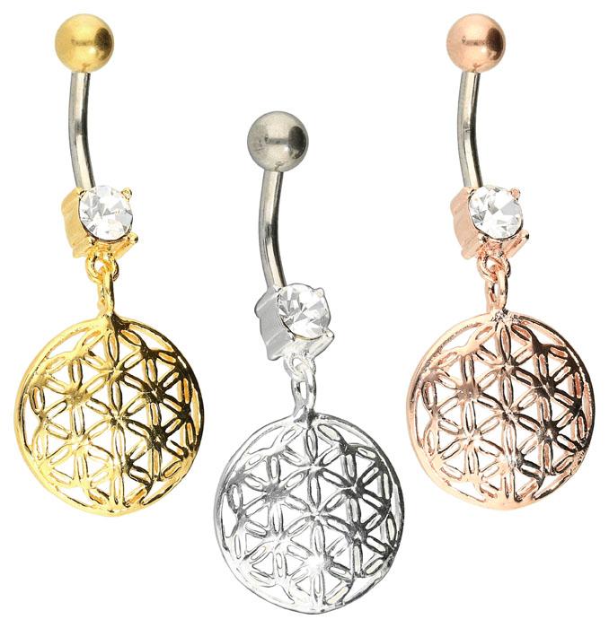 Bauchnabelpiercing Titan 925er Silber-Motiv Mandala silberfarbig goldfarbig roségoldfarbig