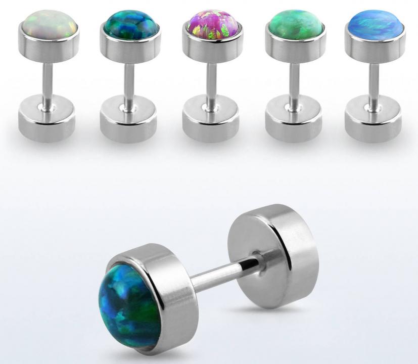 Ohr Piercing Fake Plug Chirurgenstahl mit synthetischem 8mm-Opal