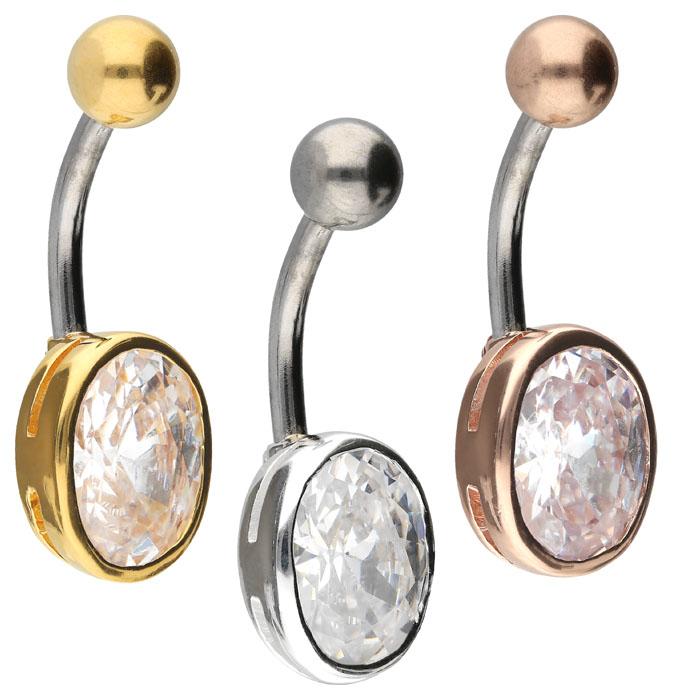 Bauchnabelpiercing Titan 925er Silber-Motiv großer Kristall silberfarbig goldfarbig roségoldfarbig