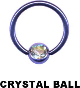 19008 BCR Piercing Ring Lila mit klarer Kristall Kugel Klemmring Stahl