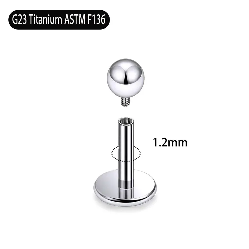 Labret Lippenpiercing Ohrpiercing Titan G23 Innengewinde mit 3mm-Kugel