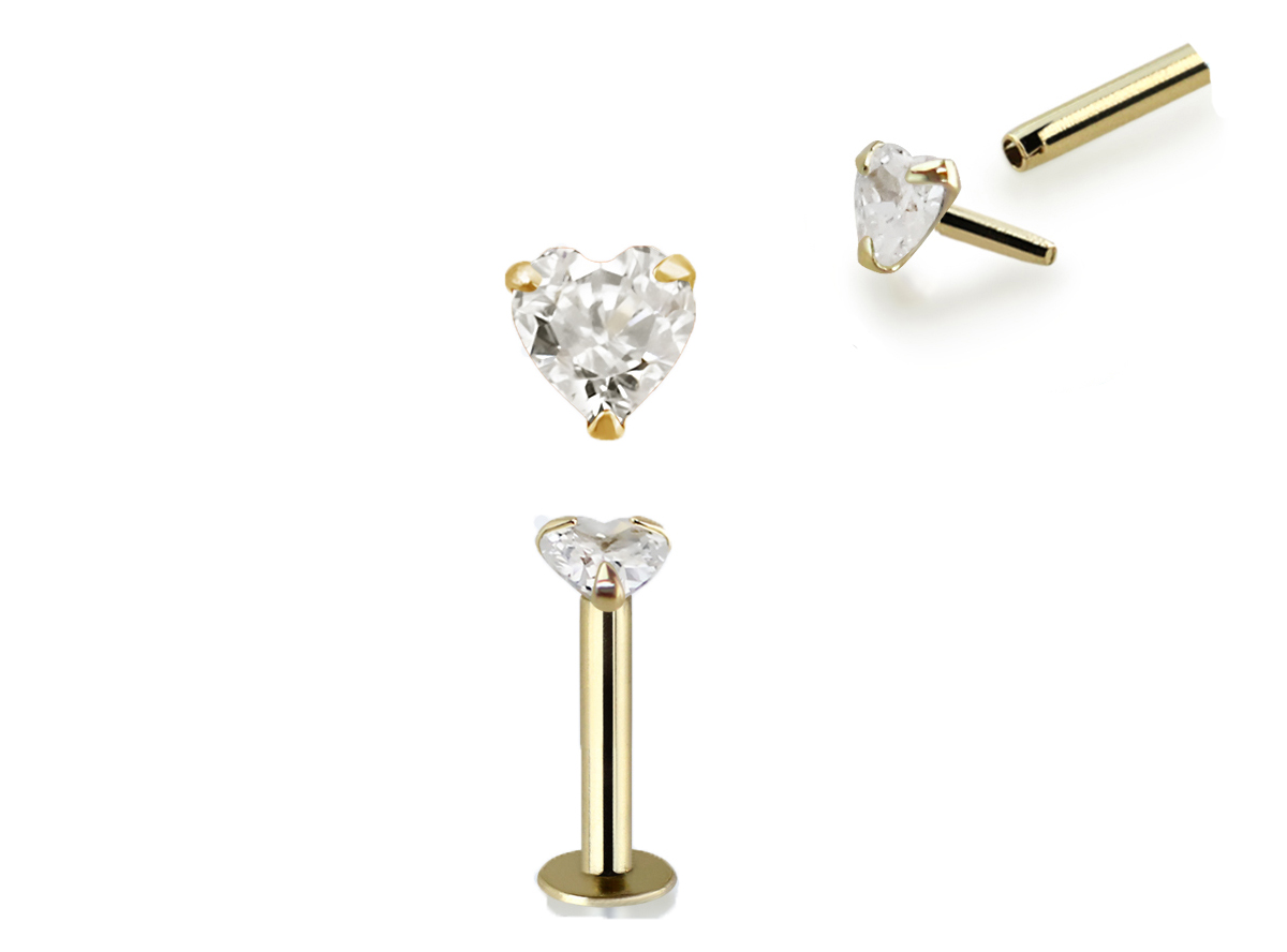 🦚 Piercing Labret Stecker 14karat Gold Gelbgold Kristallherz mit Geschenkbox 🦚 Piercing Labret Stecker 14karat Gold Gelbgold Kristallherz mit Geschenkbox