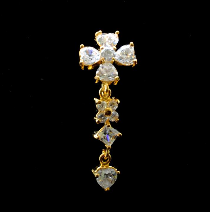 job_0038 Bauchnabelpiercing Titan 925er Silber-Motiv goldfarbig Kristallblumen