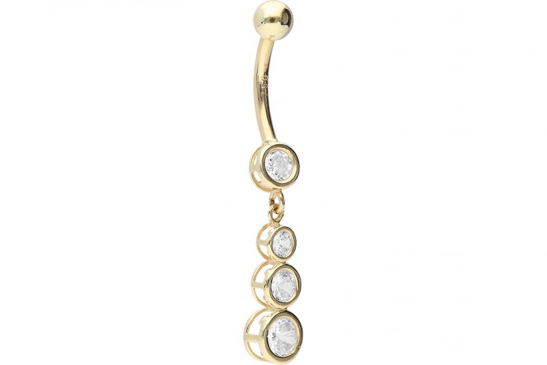 Bauchnabelpiercing 18karat Echtgold Kristallkette Gelbgold