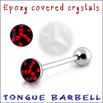 Zungenpiercing Epoxy Multi Kristall Schwarz/Rot Barbell