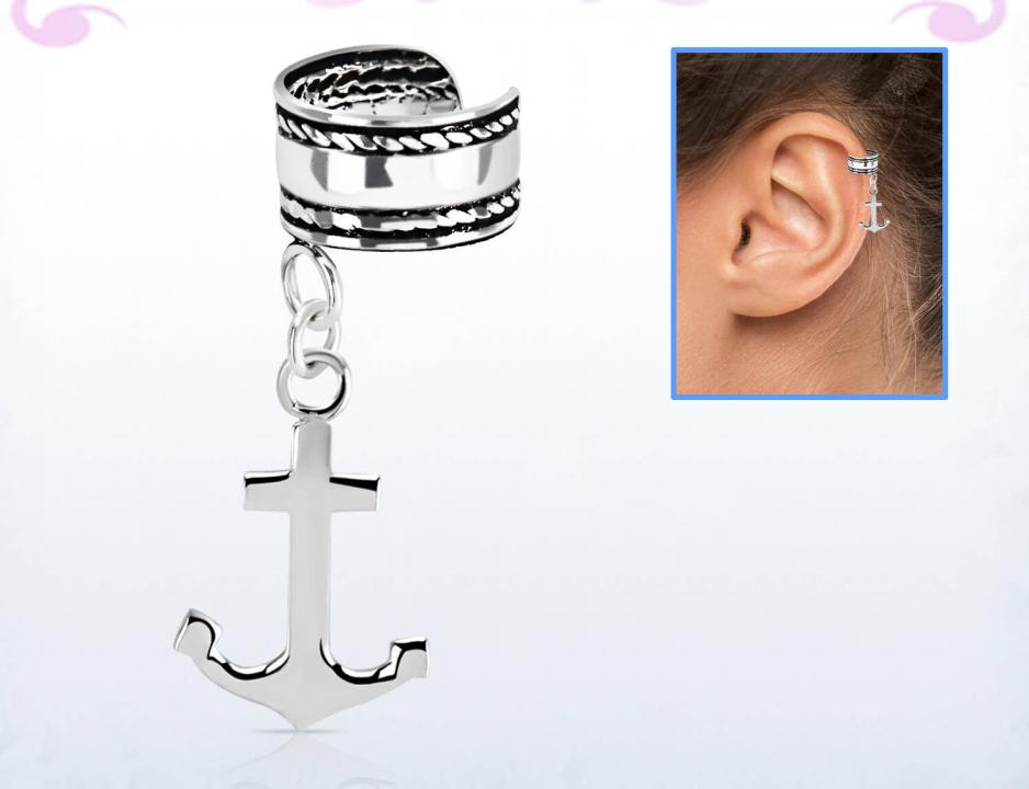 Ohrklemme Ear Cuff aus Silber mit Anhänger Anker