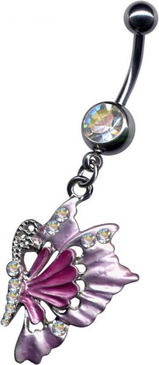 12138 Bauchnabelpiercing Schmetterling Rosa Kristall und Emaille