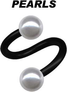 Piercing Spirale schwarz Perlen weiss Stahl 1.2/1.6mm Twister