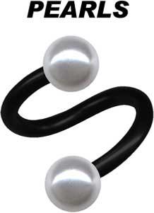 16045 Piercing Spirale schwarz Perlen weiss Stahl 1.2/1.6mm Twister