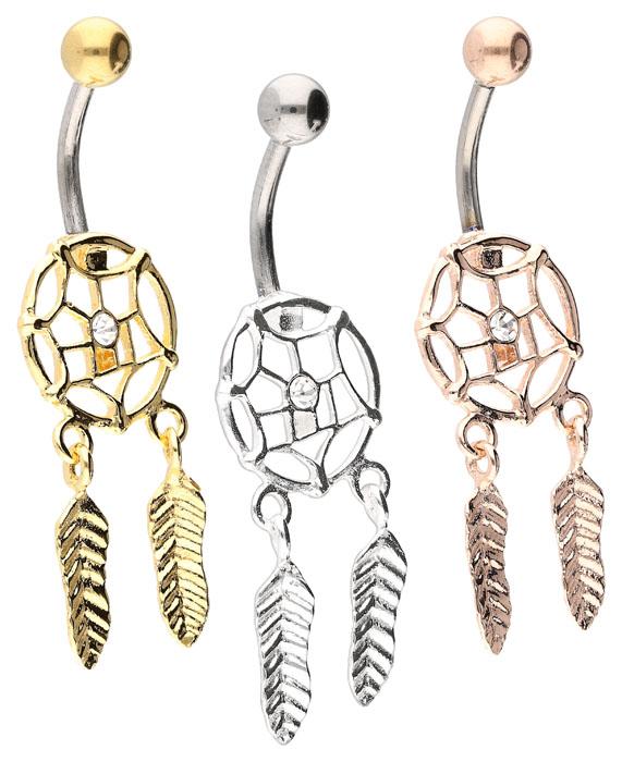 Bauchnabelpiercing Titan 925er Silber-Motiv Traumfänger silberfarbig goldfarbig roségoldfarbig