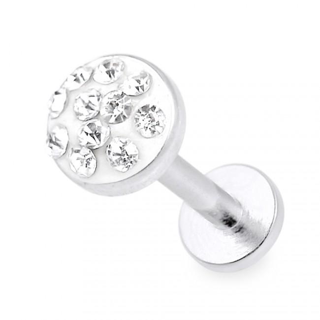 Piercing Labret Stahl mit 5mm-Kristallaufsatz 1.2 x 8 mm Stecker Innengewinde