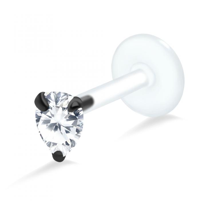 PTFE Tragus Labret Kristalltropfen silber schwarz goldfarbig roségoldfarbig