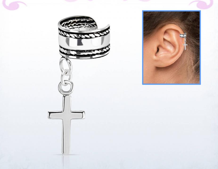 Ohrklemme Ear Cuff aus Silber mit Anhänger Kreuz