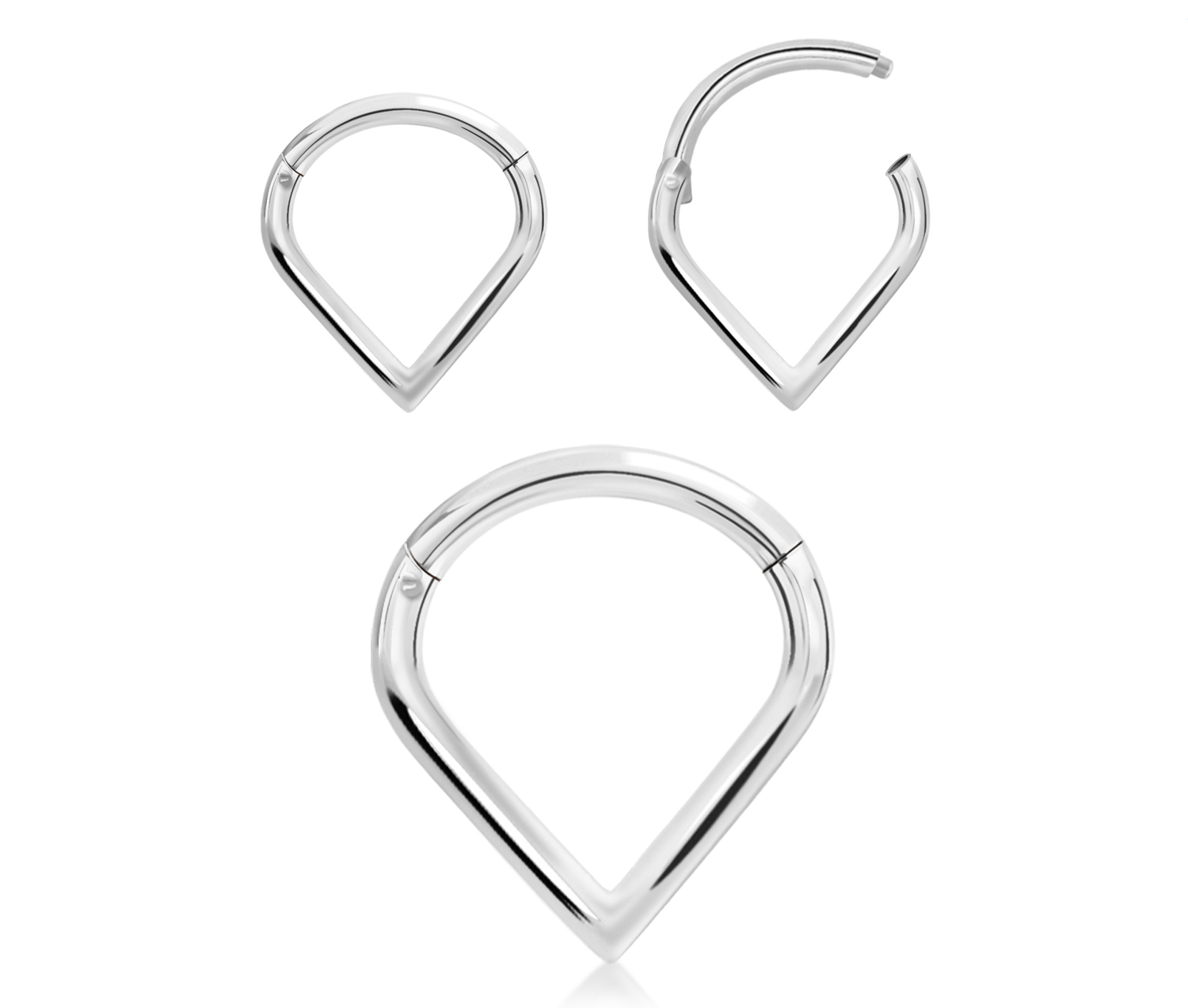Segmentring Clicker mit Klickverschluss 18karat Weissgold Tränenform 1.2mm Stabstärke Segmentring Clicker mit Klickverschluss 18karat Weissgold Tränenform 1.2mm Stabstärke